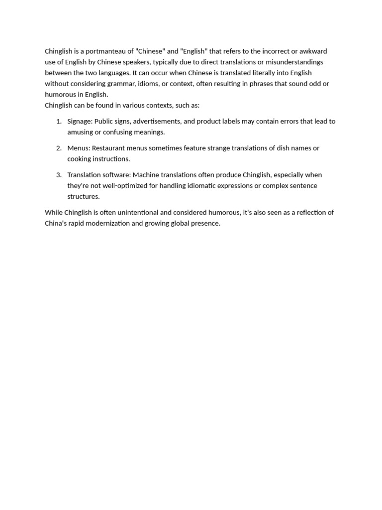 Understanding Chinglish: Common Errors | PDF