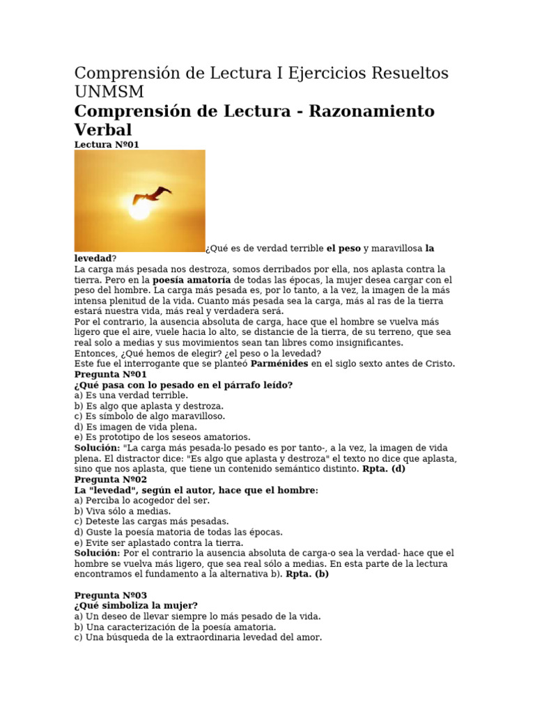 Ejercicios de Comprensión de Lectura UNMSM | PDF | Perú | Acetilcolina