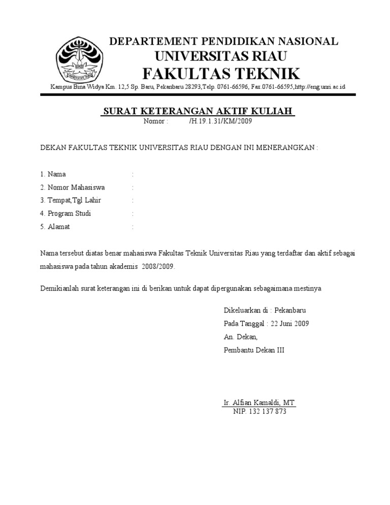 Surat Keterangan Aktif Kuliah