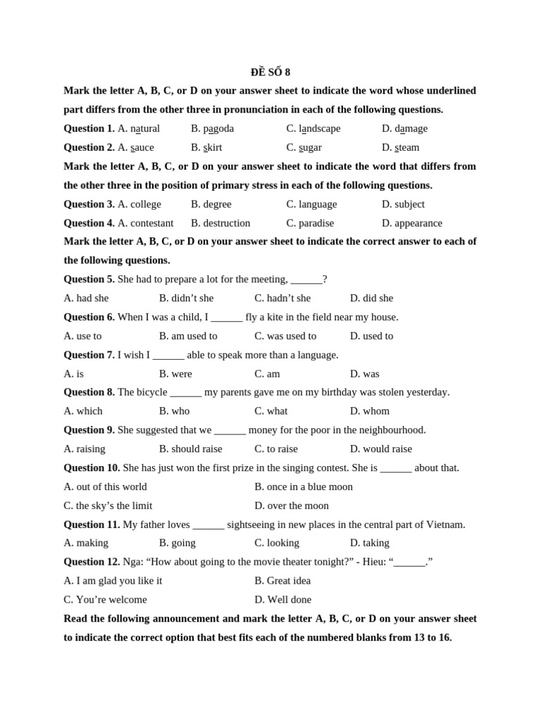 Bo-20-de (đề 8-10) | PDF | Sleep | English Language