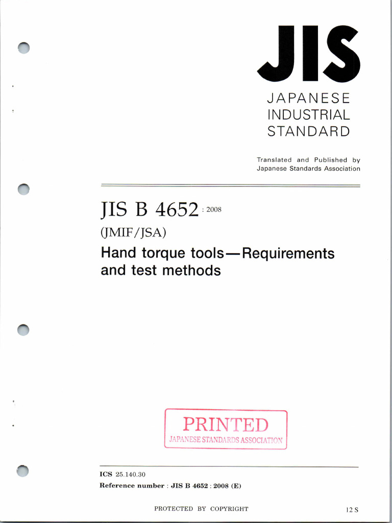 JIS B 4652 2008 - Hand Torque Tools | PDF