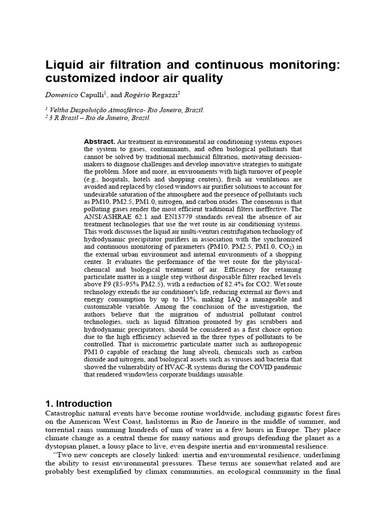 Liquid Air Filtration for Indoor Quality | PDF | Air Pollution ...