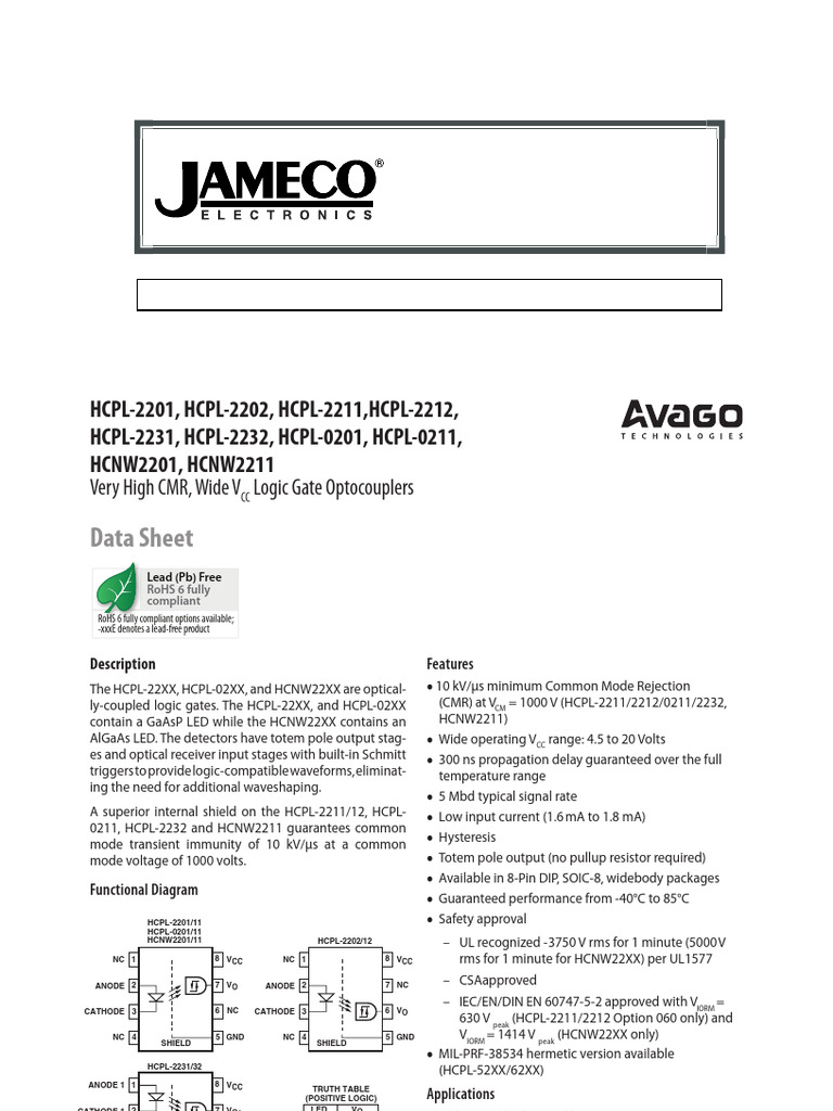 High-Speed Logic Optocouplers Datasheet | PDF | Insulator (Electricity ...