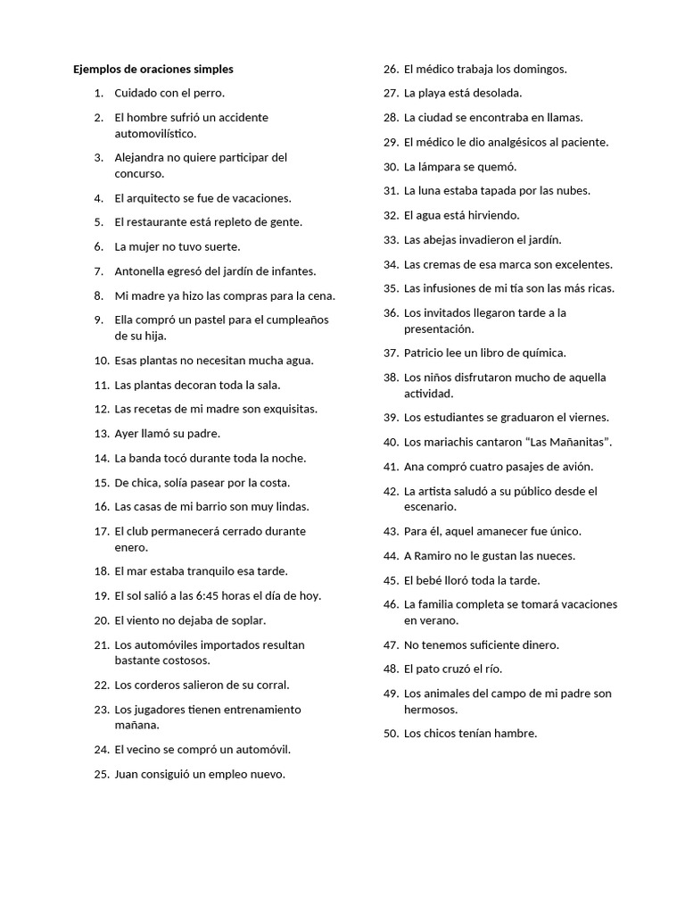 Ejemplos de oraciones simples y compuestas | PDF