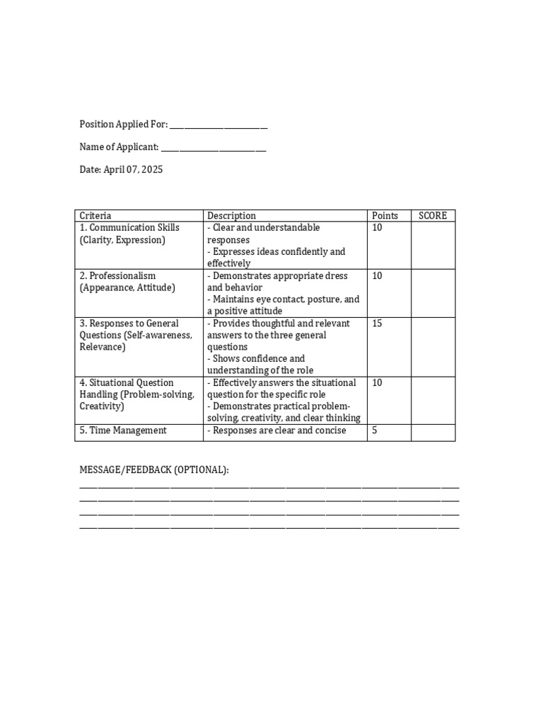 Mock Job Interview Rubric Guide | PDF | Job Interview | Learning