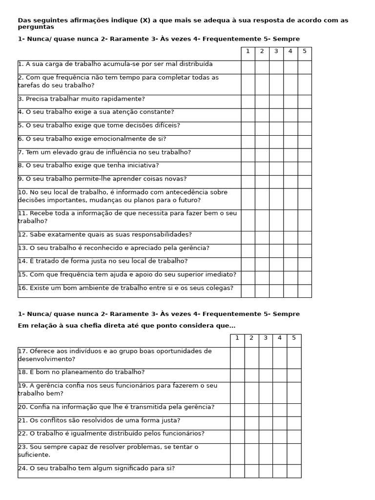 Avaliação de Satisfação no Trabalho | PDF | Tempo