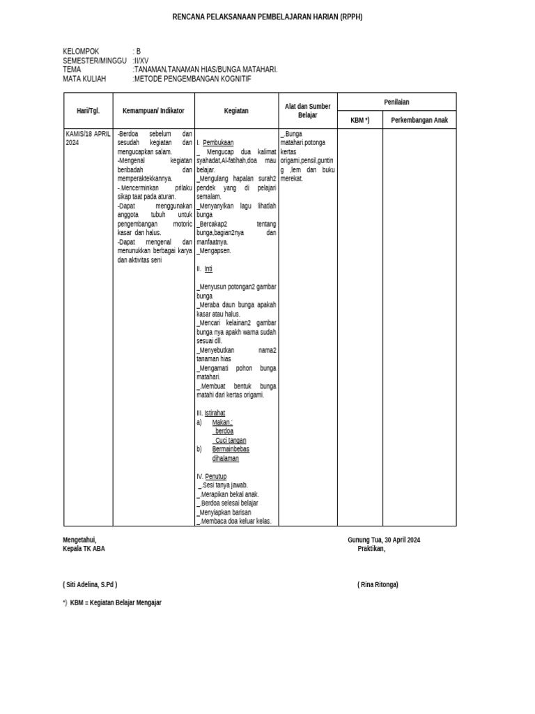 RPPH Tanaman Hias oleh Rina Ritonga | PDF