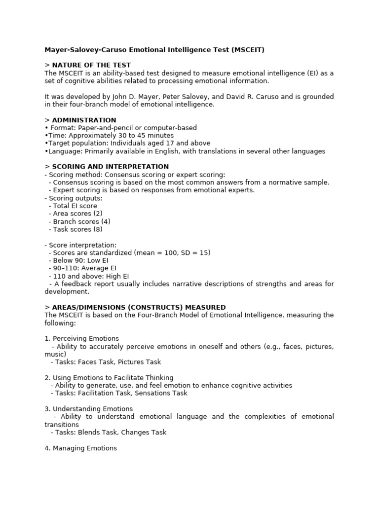 MSCEIT: Measuring Emotional Intelligence | PDF | Emotional Intelligence ...