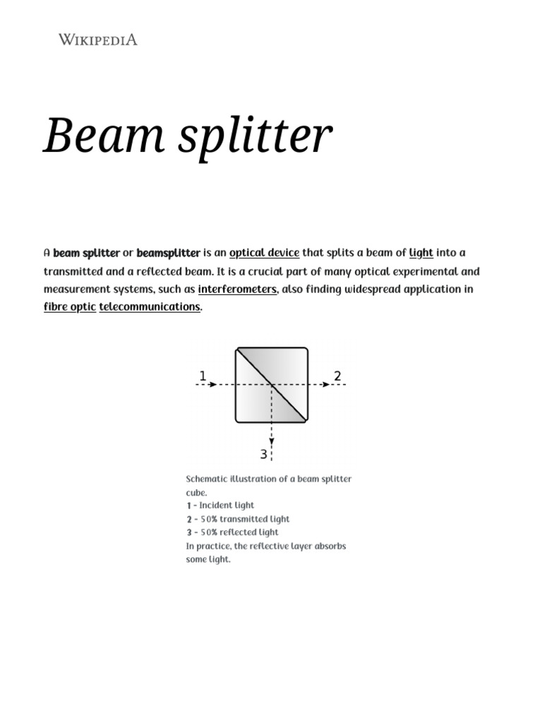 Beam Splitter - Wikipedia | PDF | Waves | Atomic