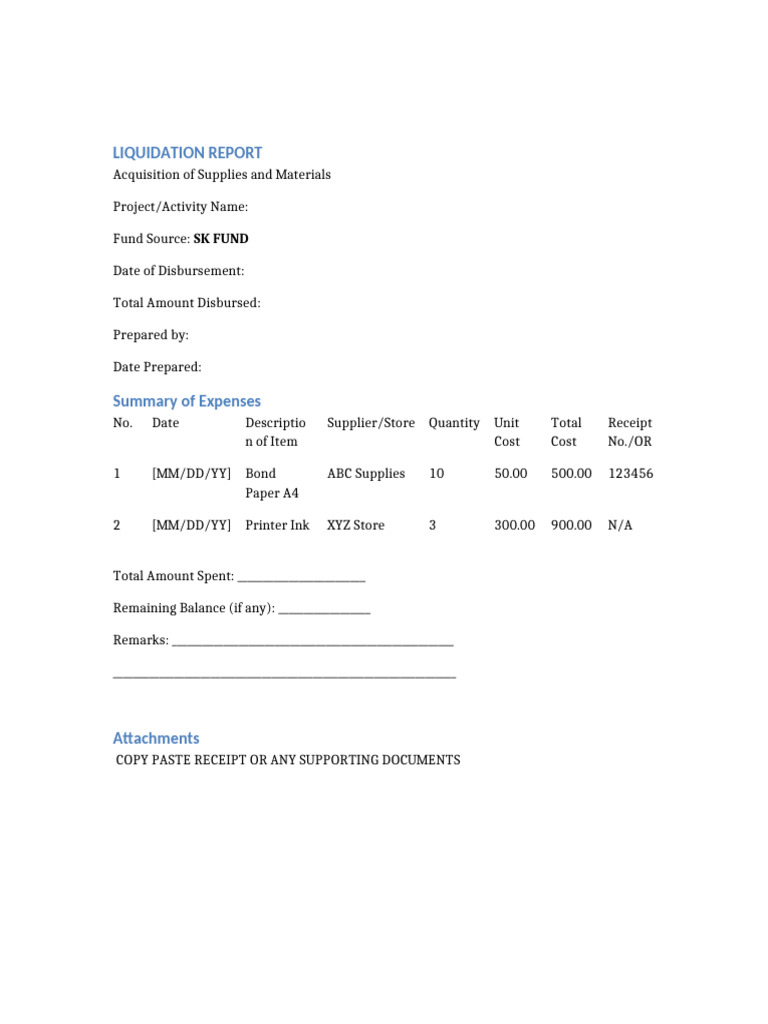 Liquidation Report for SK Fund Supplies | PDF
