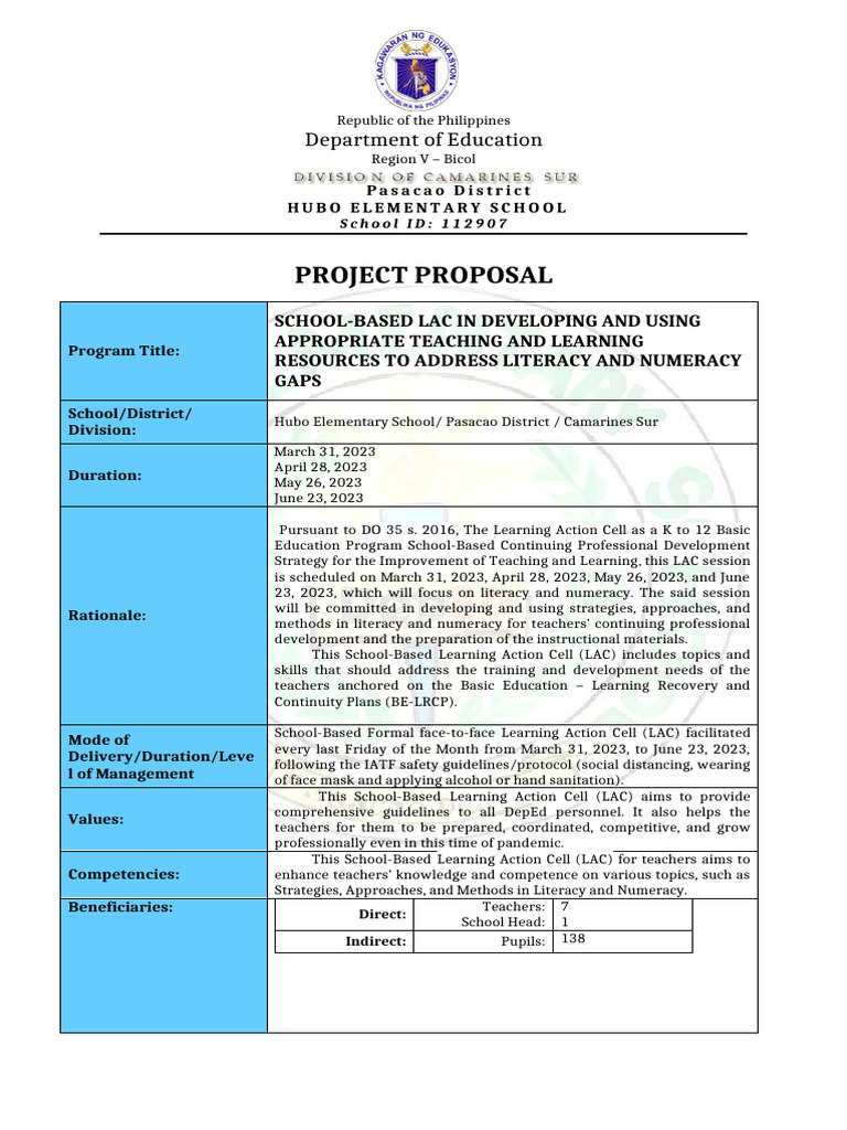 Literacy and Numeracy LAC Proposal | PDF | Teachers | Reading Comprehension