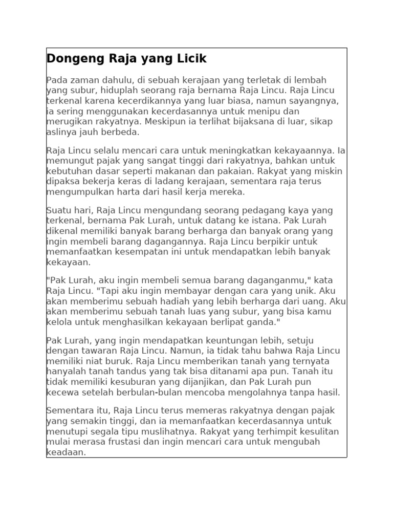 Raja Lincu dan Kebijaksanaan Jaka | PDF