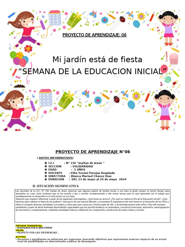 Fiesta de Educación Inicial en el Jardín | PDF | Educación de la ...