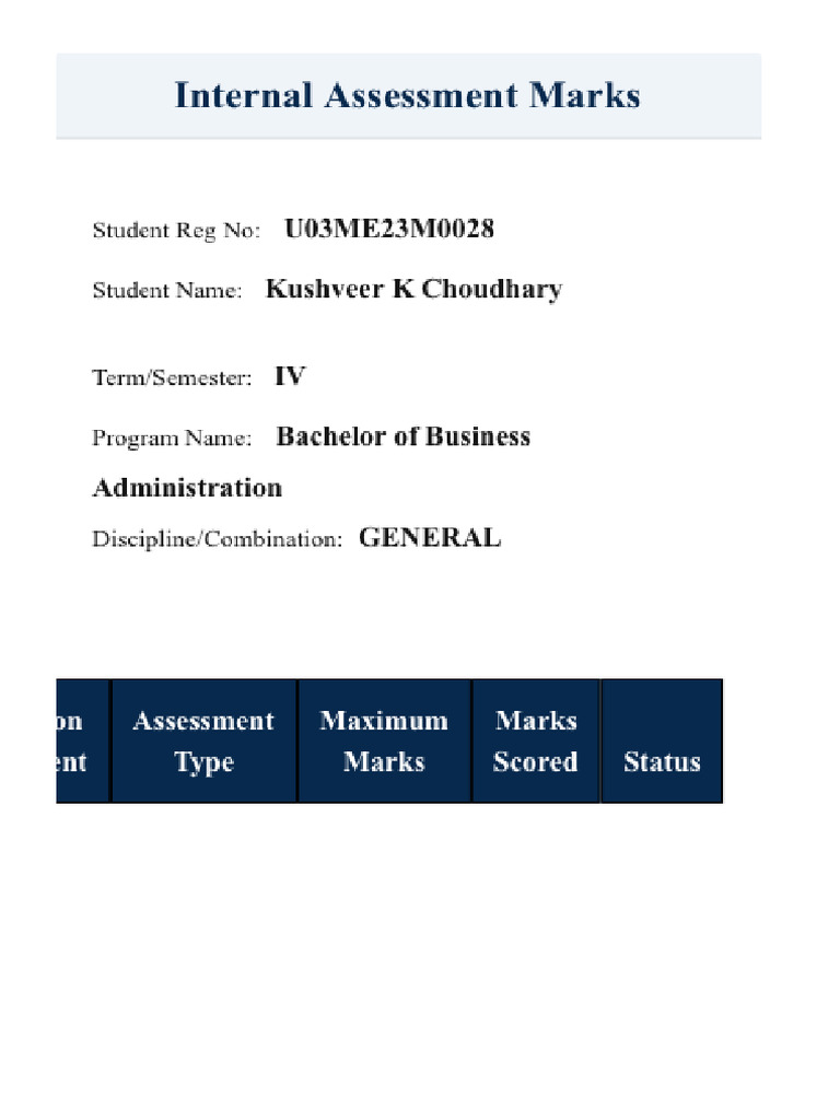Student Internal Assessment Marks | PDF