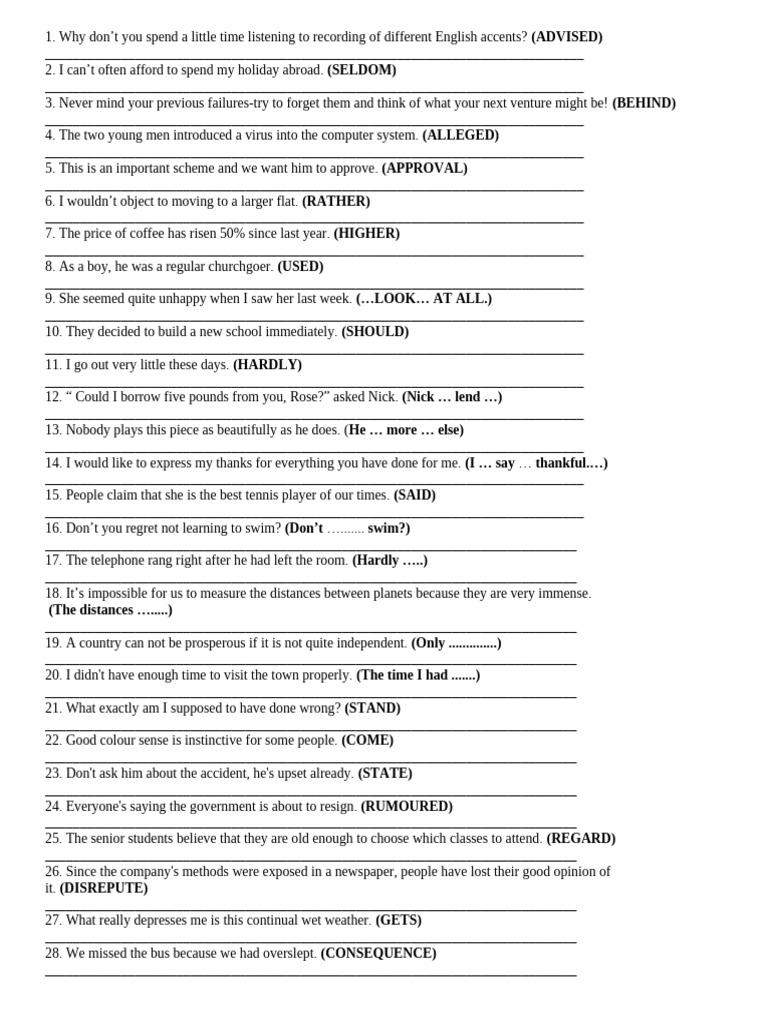 English Grammar Transformation Exercises | PDF