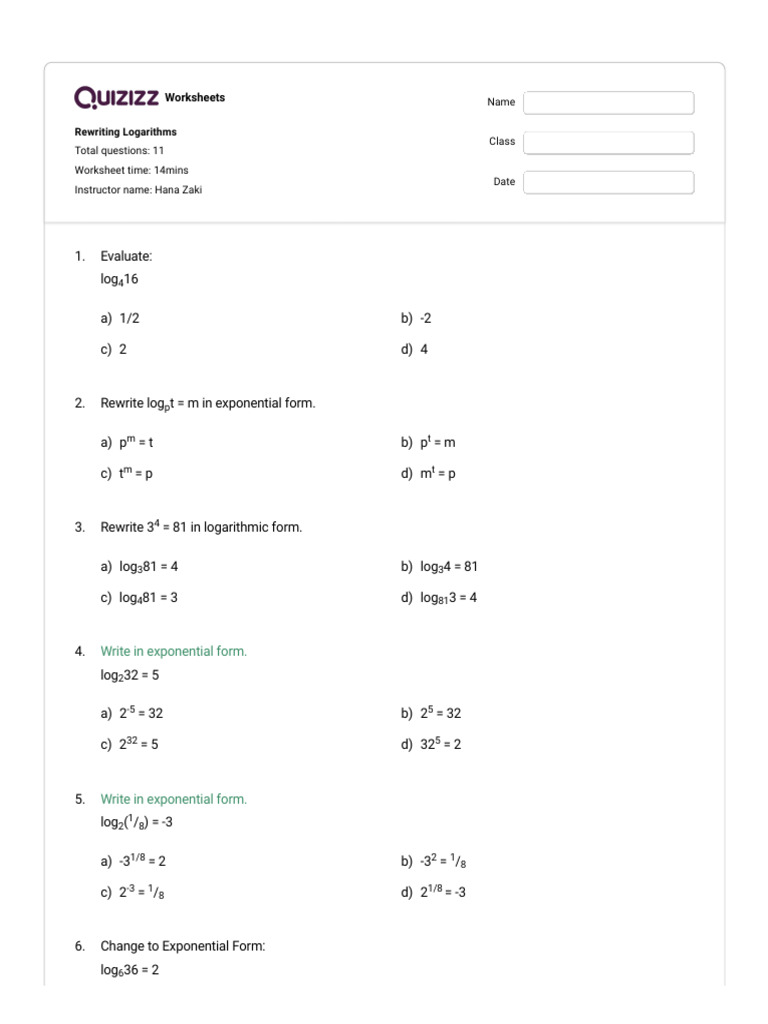 Rewriting Logarithms Worksheet | PDF
