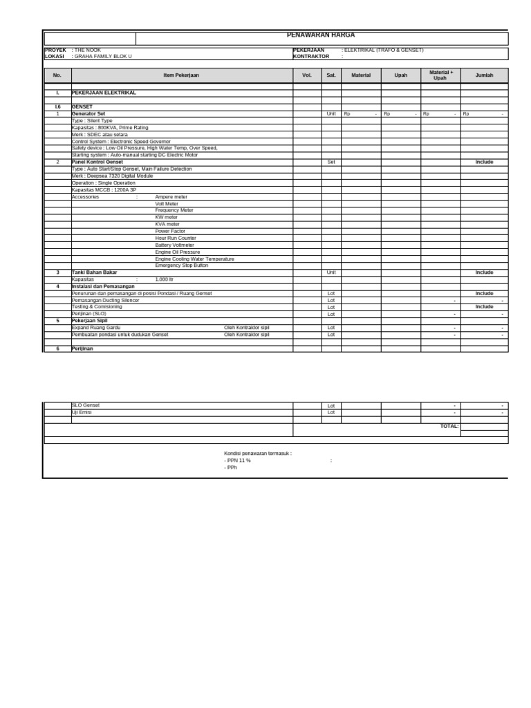 Genset Installation Proposal for Nook | PDF | Energy Technology ...