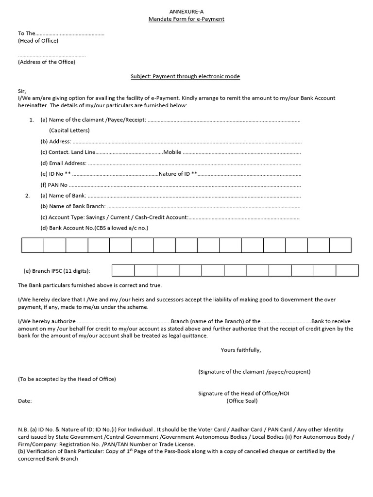 e-Payment Mandate Form Instructions | PDF | Banks