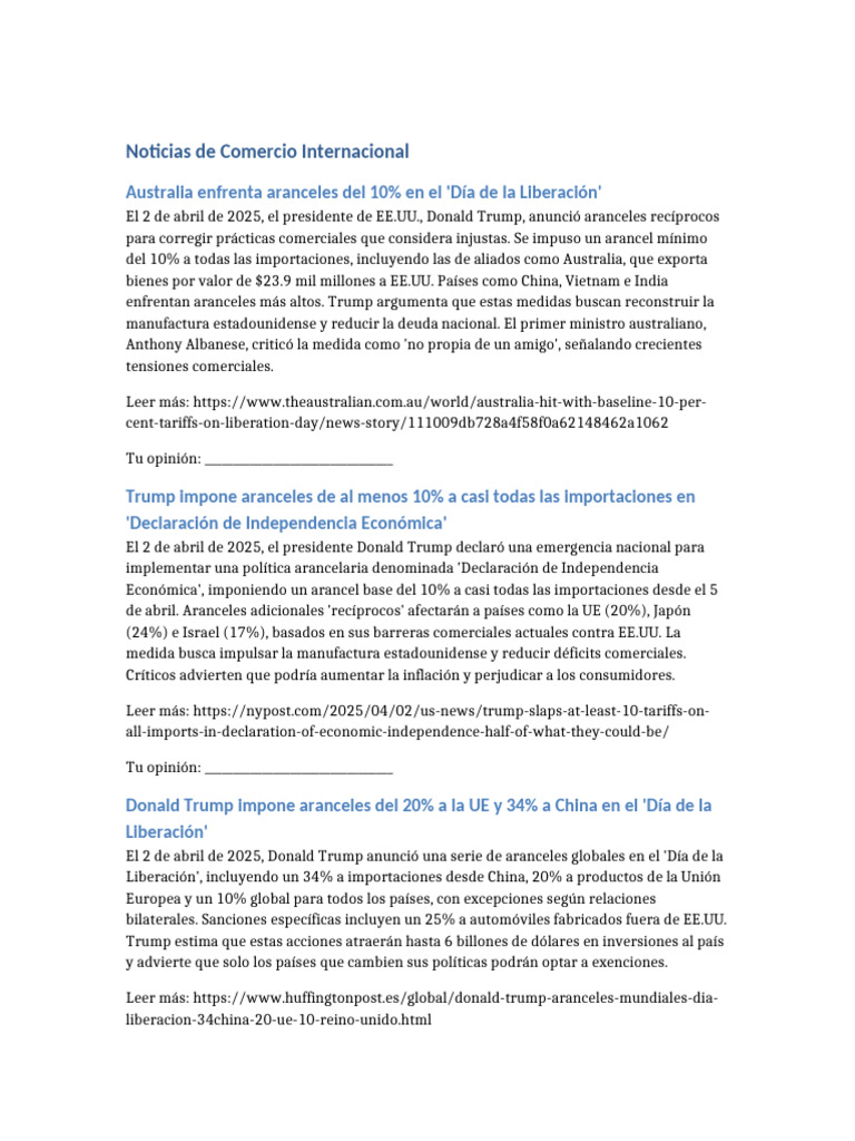 Aranceles de Trump en Comercio Internacional | PDF | Gobierno americano ...