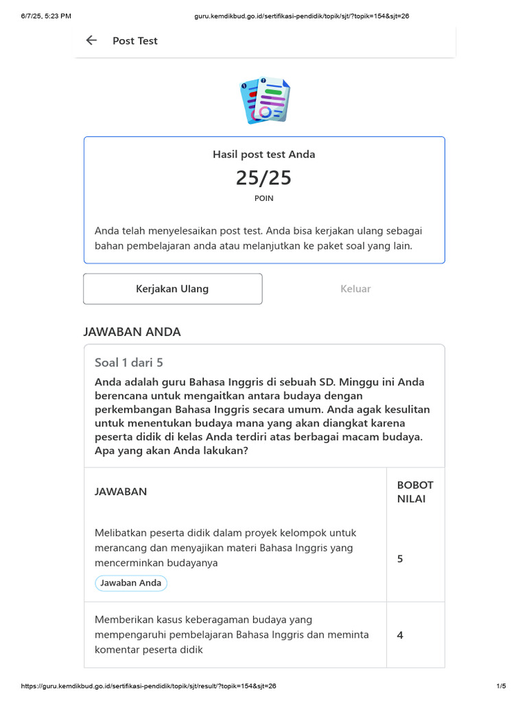 Kunci Jawaban Post Test PPA Umum 2 | PDF