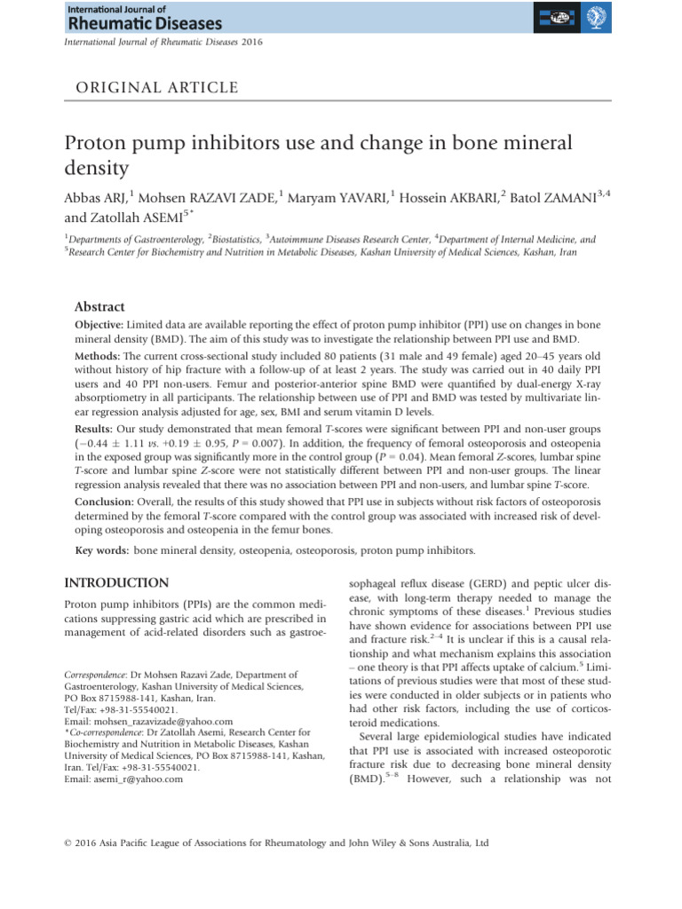 Proton Pump Inhibitors Use and Change in Bone Mineral Density | PDF ...