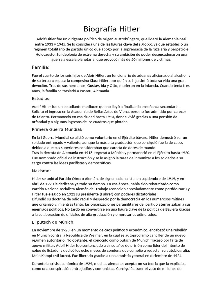 Biografía de Adolf Hitler: Ascenso y Poder | PDF | Alemania nazi