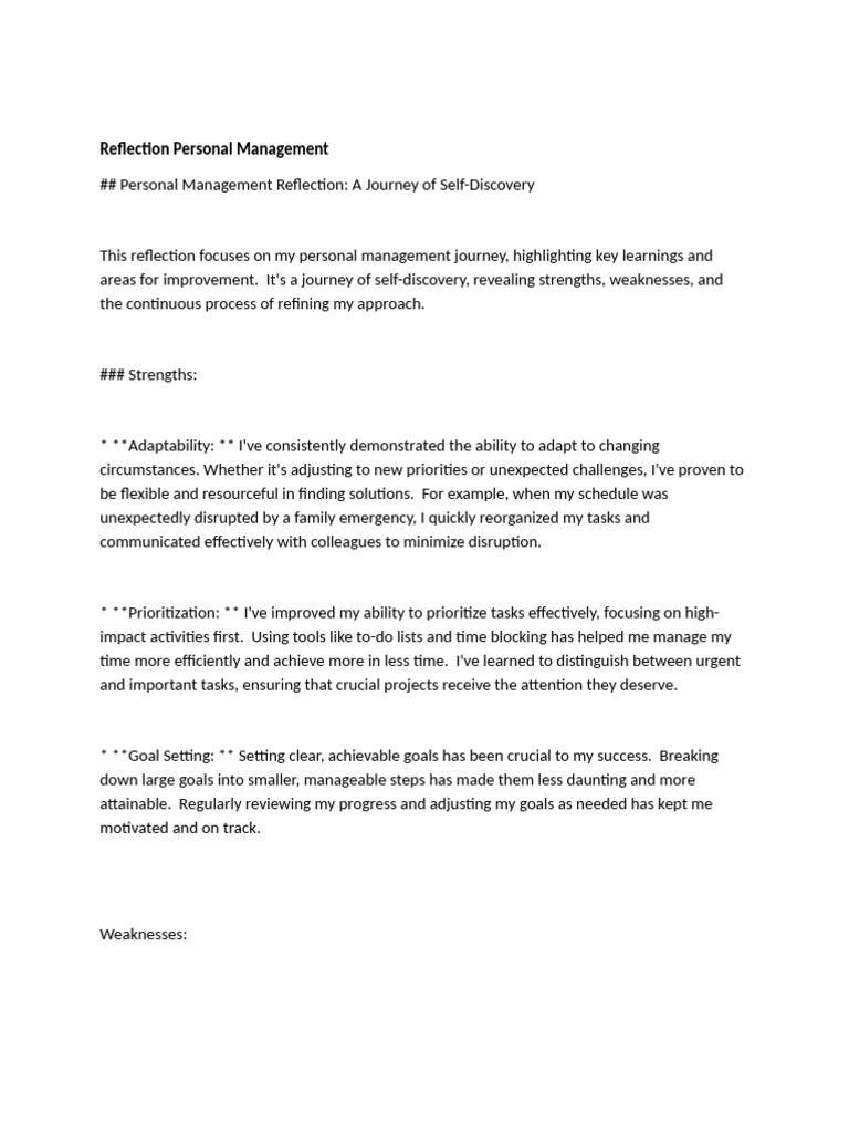 Reflection Personal Management | PDF | Procrastination | Professional ...