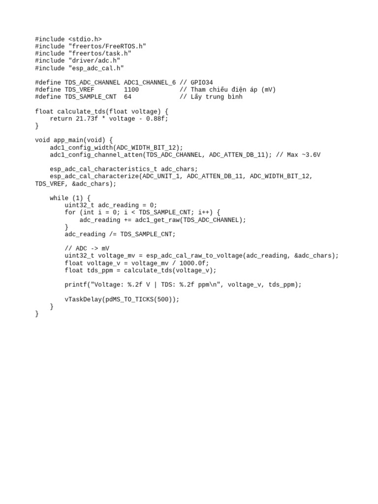TDS Measurement with ESP32 ADC Code | PDF