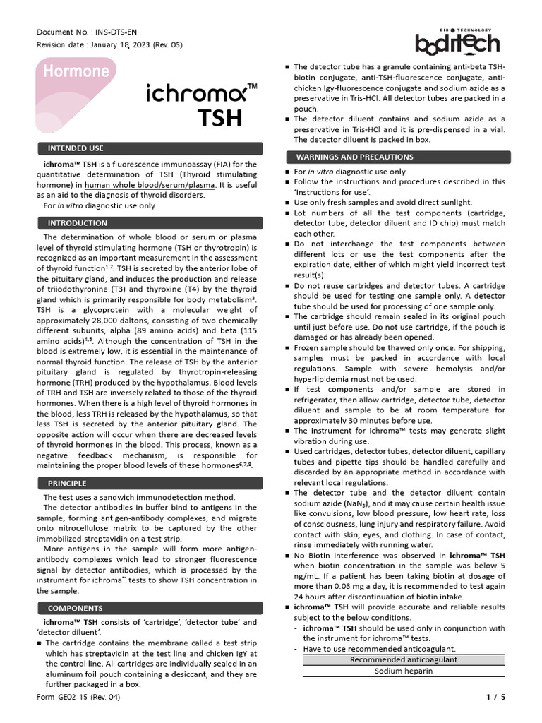 ichroma™ TSH Test Procedure Guide | PDF | Thyroid Stimulating Hormone ...
