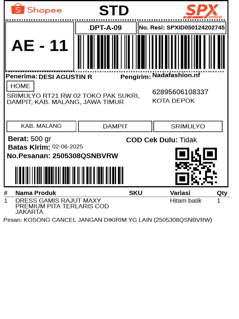 Resi Pengiriman Produk Fashion COD | PDF
