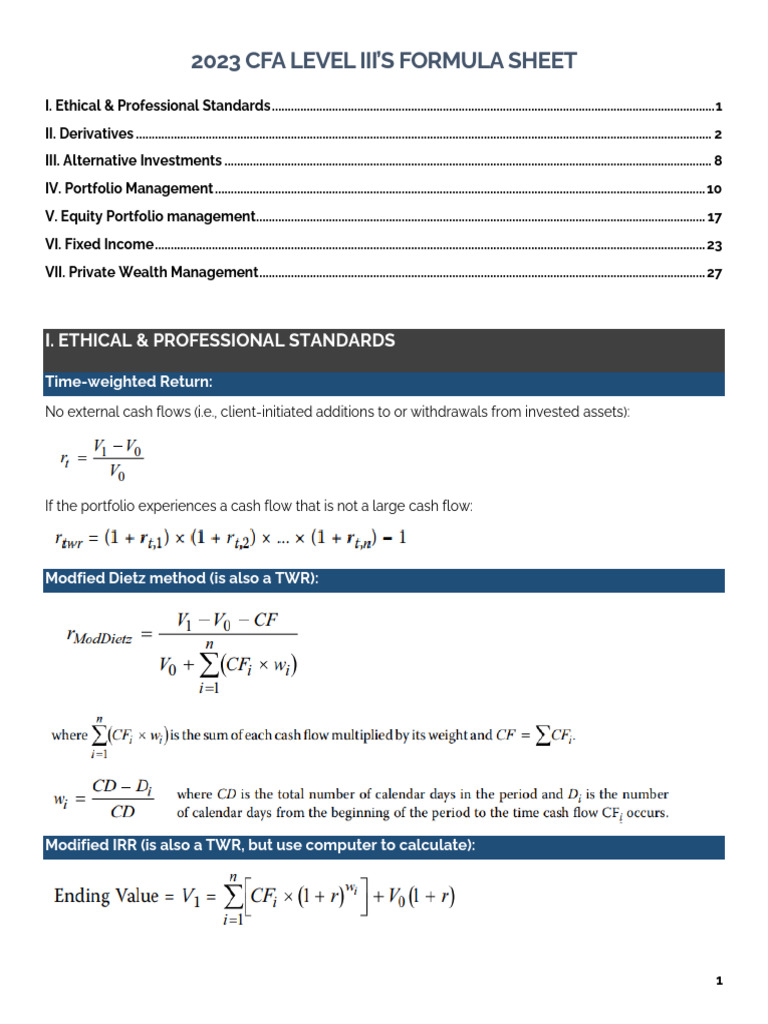 CFA Level 3 Formula Sheet 2023 | PDF | Swap (Finance) | Futures Contract