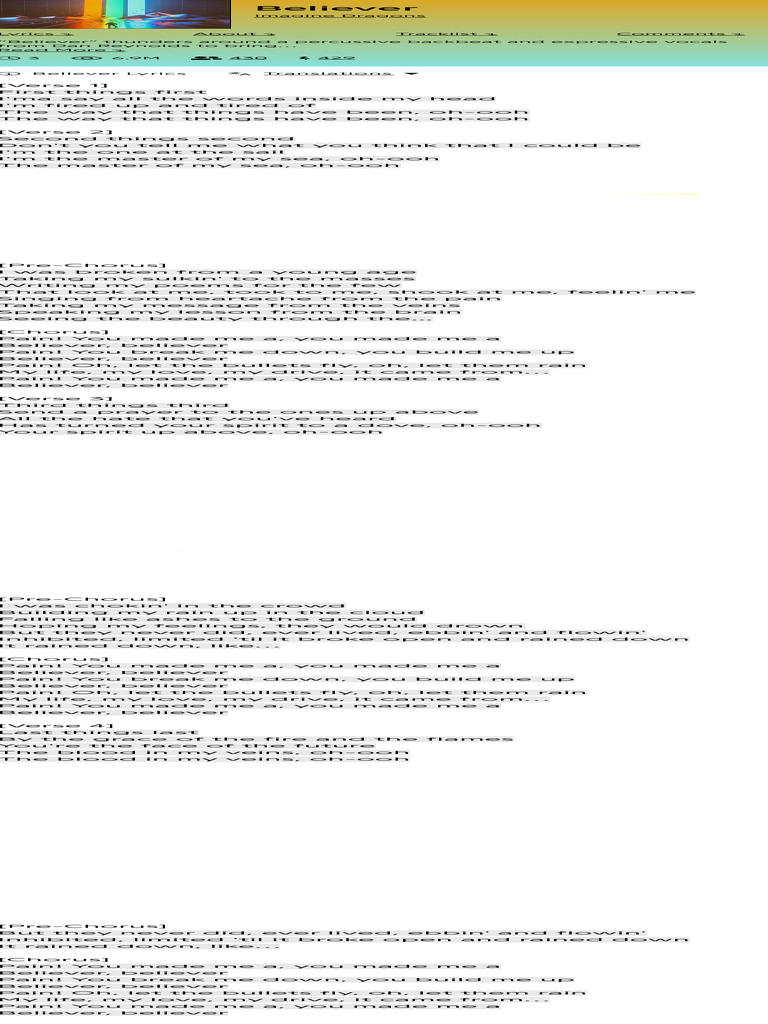 Imagine Dragons Believer Lyrics Genius Lyrics Pdf Song Structure