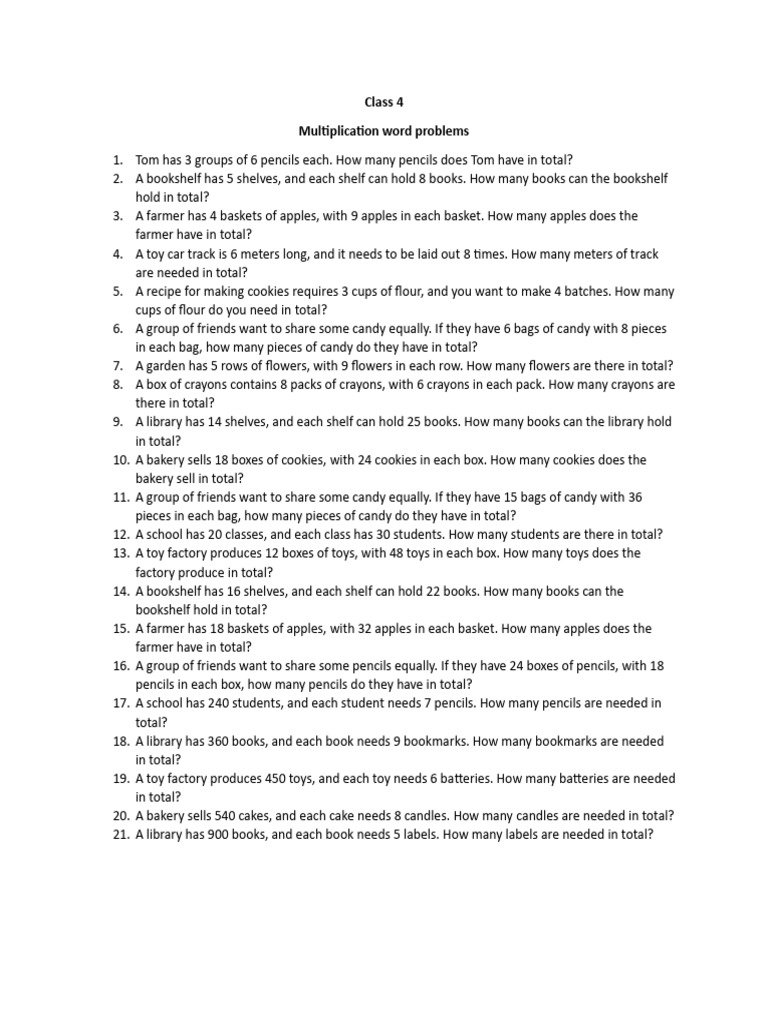 Multiplication Word Problems 1 | PDF | Bookcase | Chess Openings