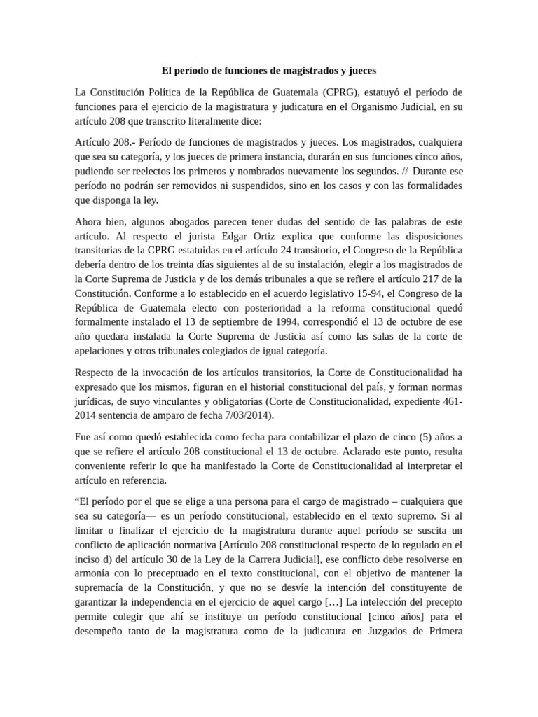 Período de funciones de jueces en Guatemala | PDF | Gobierno | Judicaturas