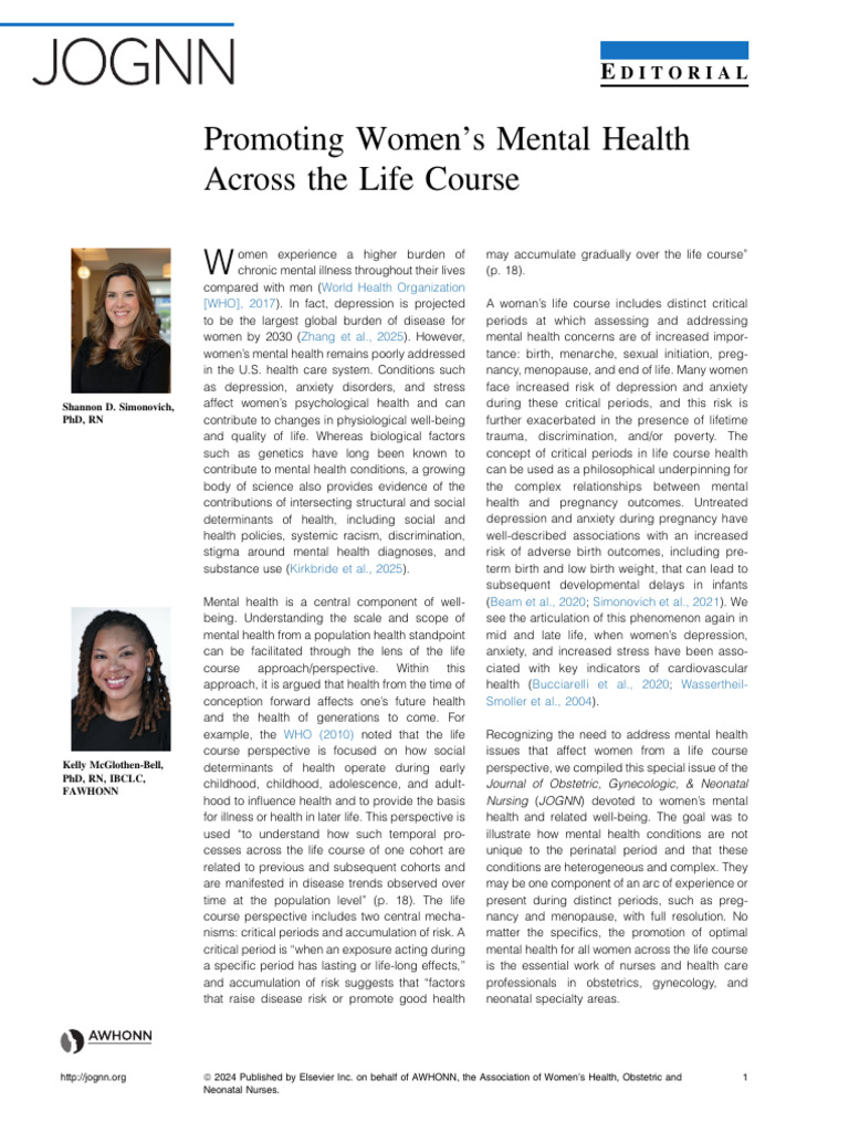 Women's Mental Health Across Life Stages | PDF | Mental Health | Mental ...