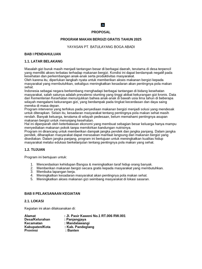Proposal Program Makan Bergizi Gratis | PDF
