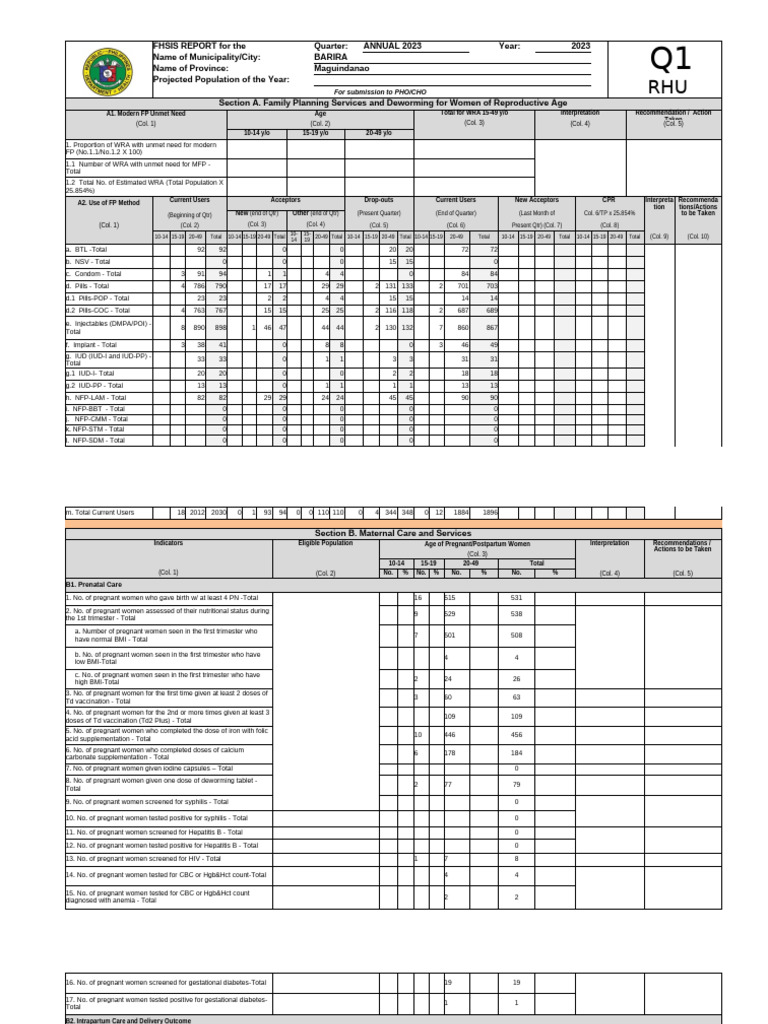 FHSIS 2023 Report: Barira, Maguindanao | PDF | Pregnancy | Childbirth