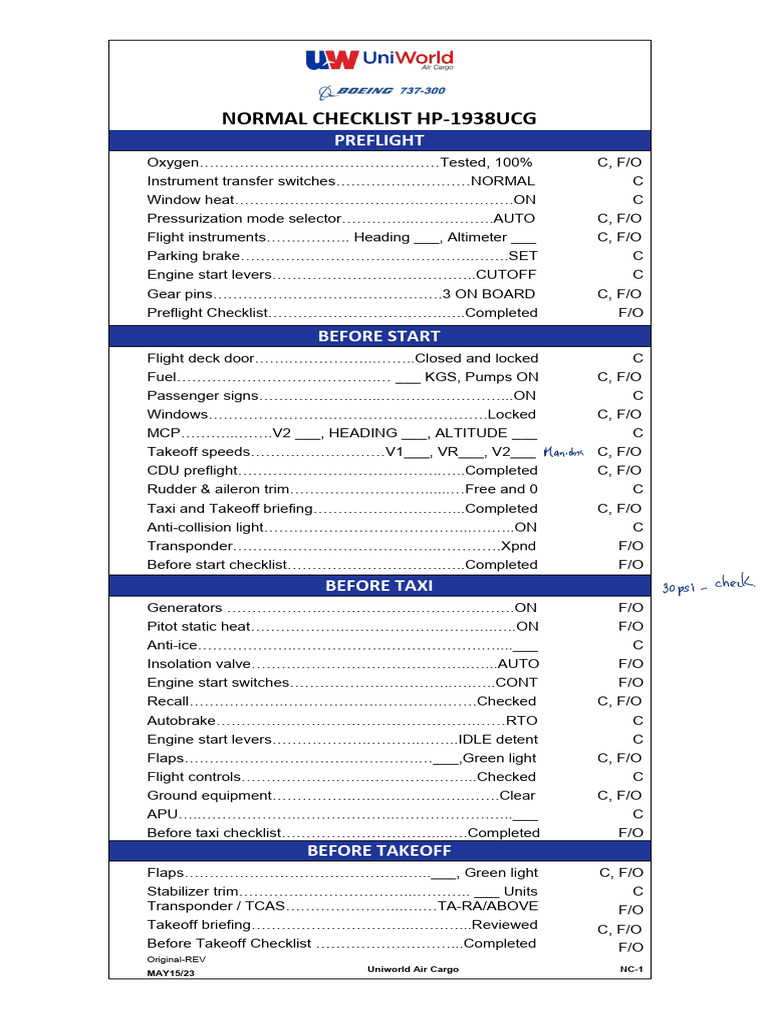 Normal Preflight and Checklist Procedures | PDF