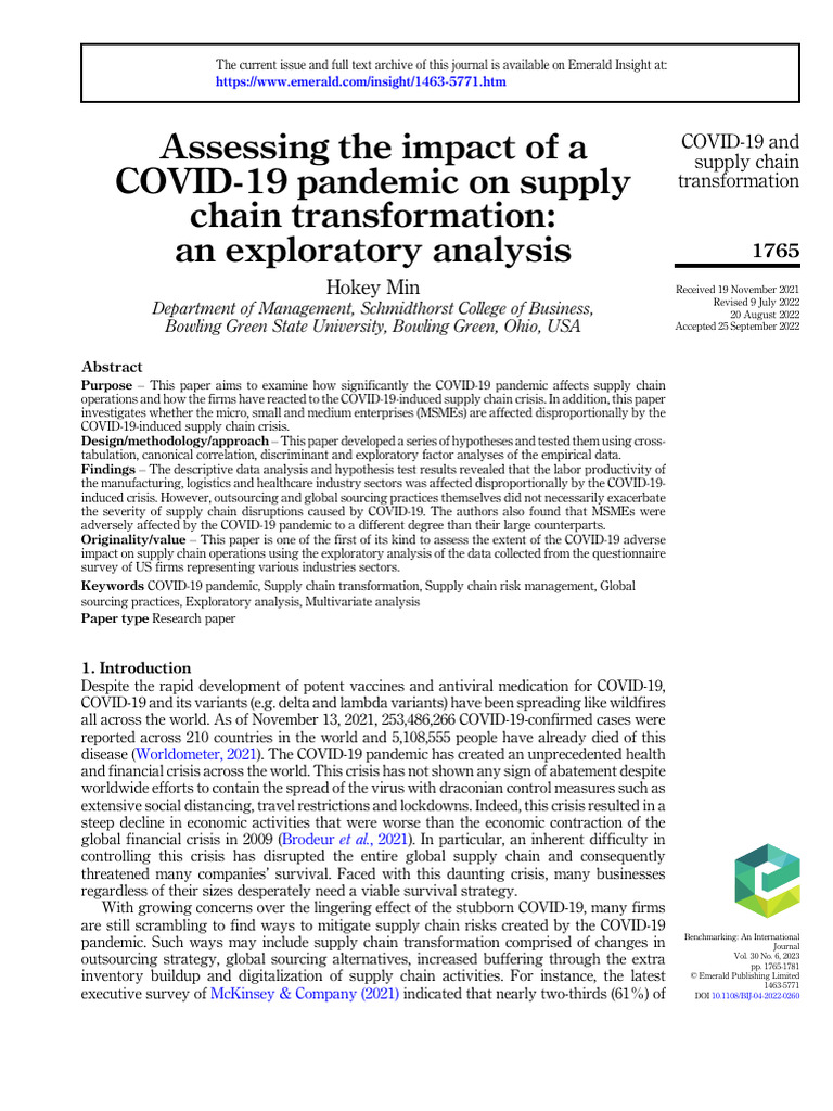 Assessing The Impact of A COVID-19 Pandemic On Supply Chain ...