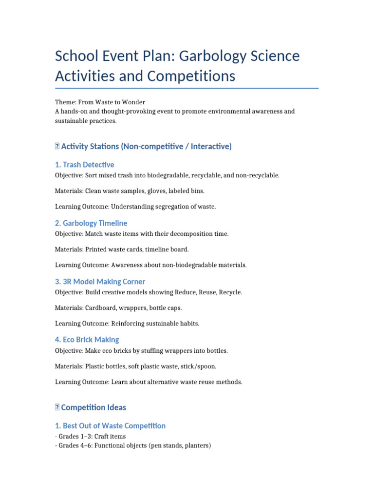 Garbology Science Event Activities | PDF