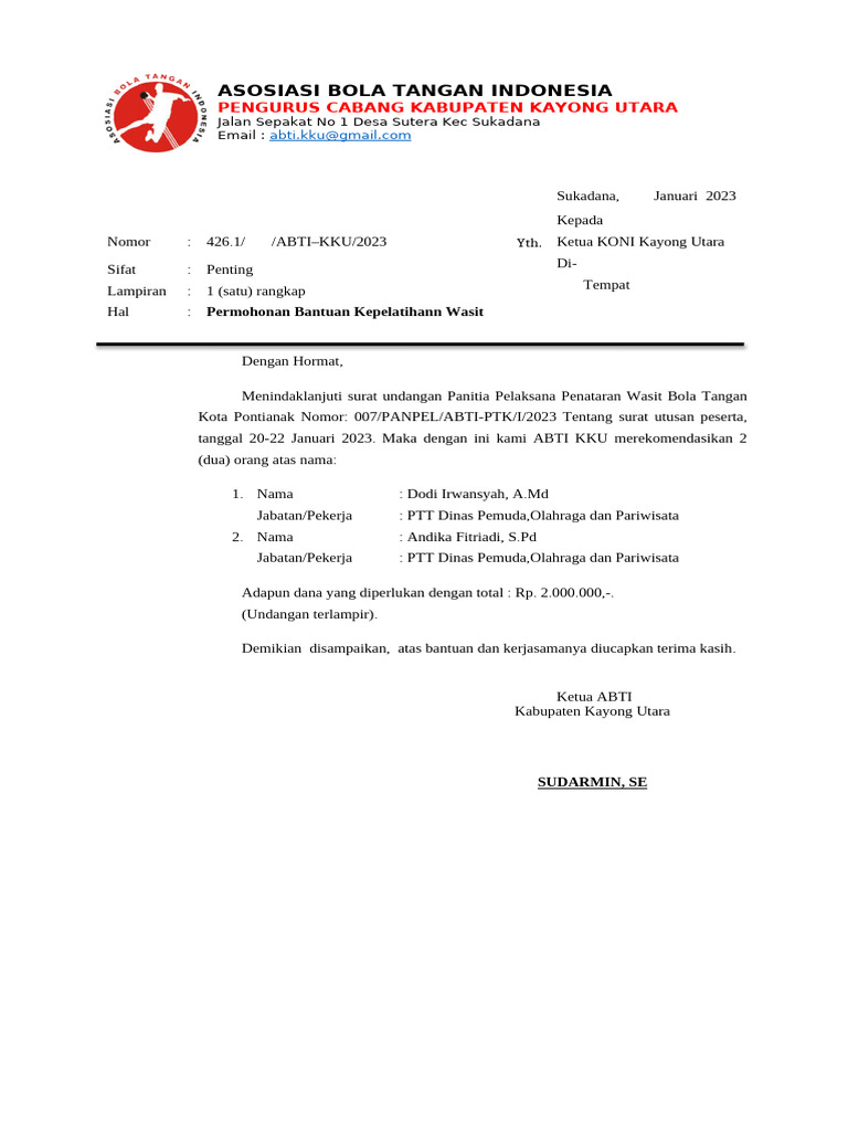 Permohonan Bantuan Wasit 2 | PDF
