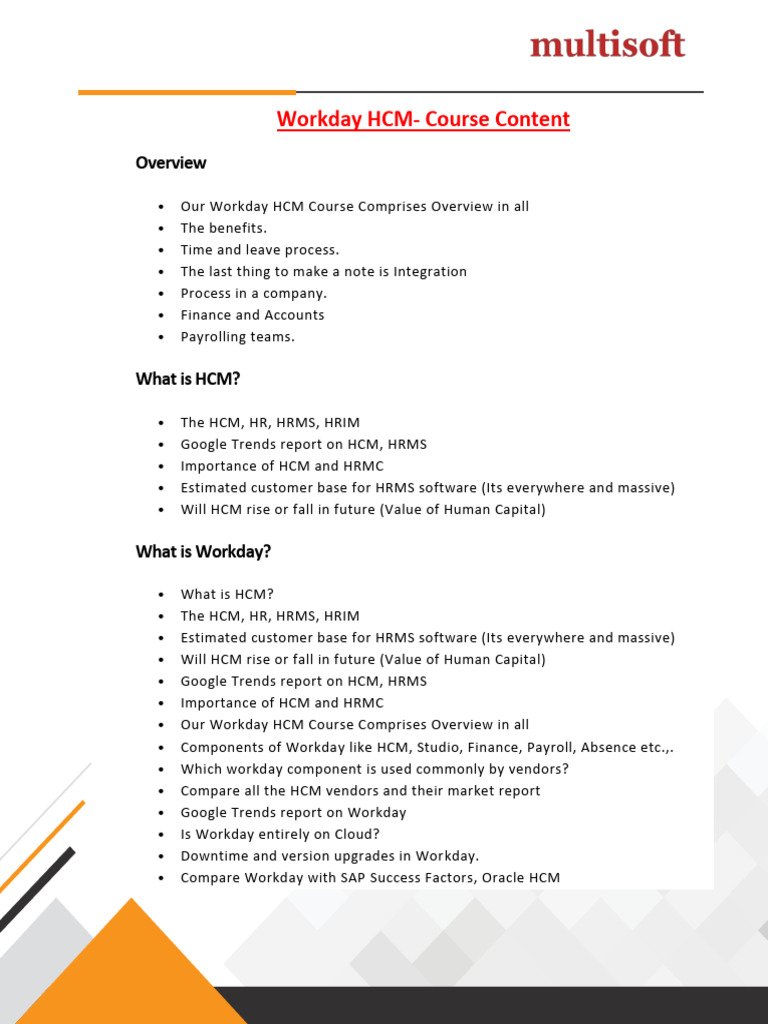 Workday HCM Course Overview and Content | PDF | Software | Business