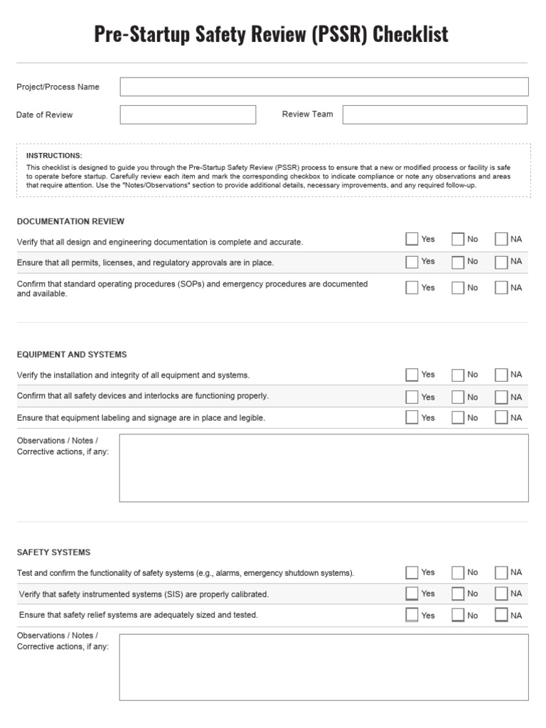 Pre-Startup Safety Review Checklist | PDF | Risk Assessment | Safety