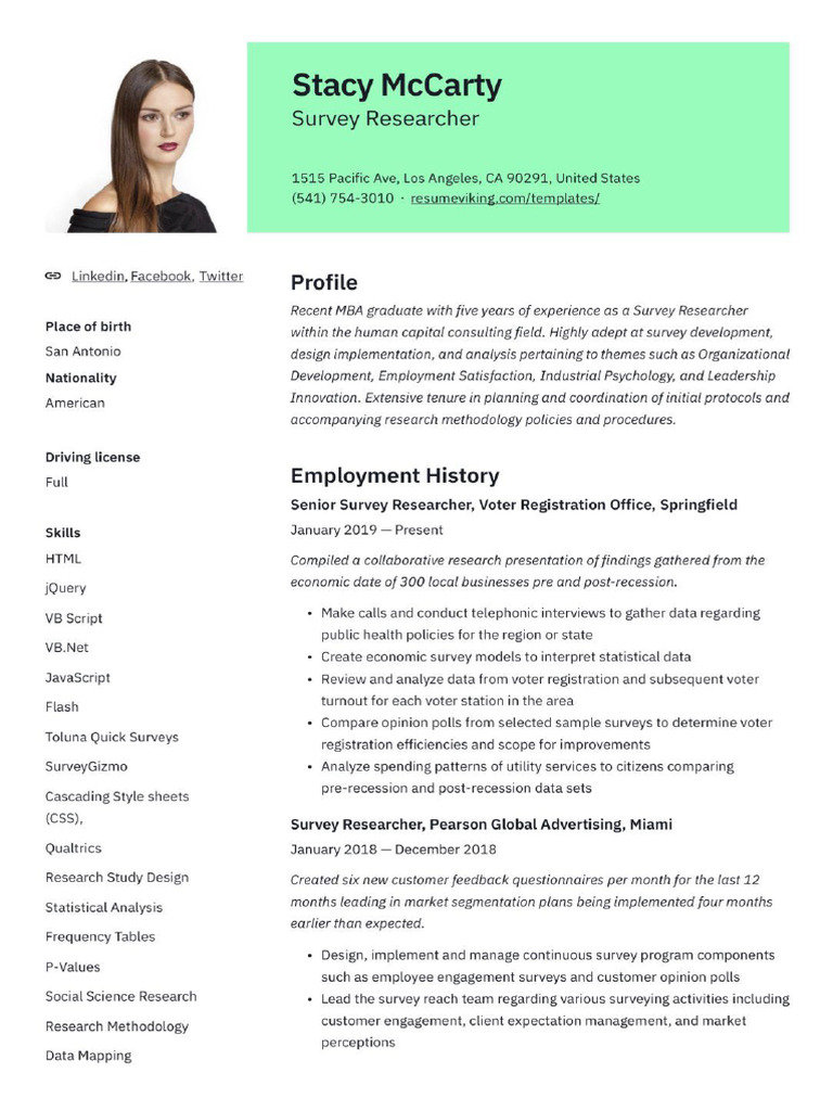 Resume Survey Researcher 12 | PDF