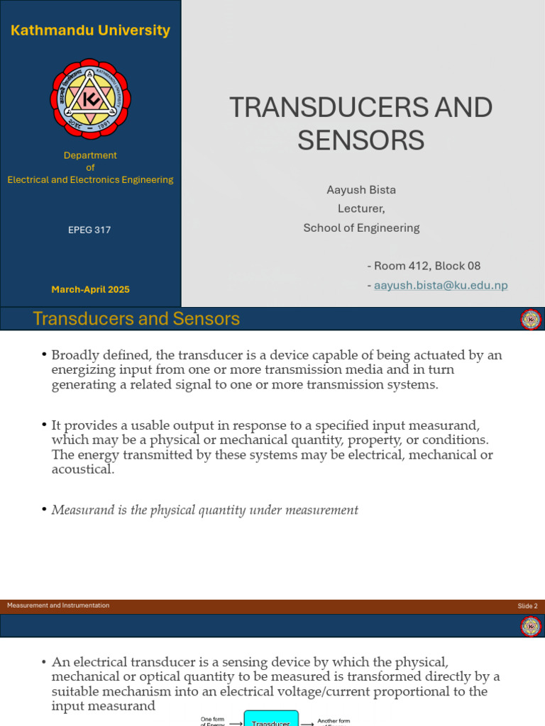 Transducers and Sensors Overview | PDF | Capacitor | Transformer