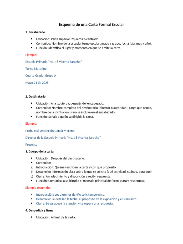 Esquema de Carta Formal Escolar | PDF