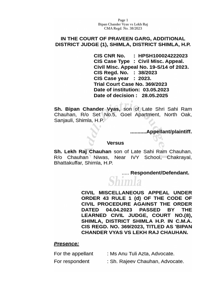 Civil Appeal: Vyas vs. Raj Injunction Case | PDF | Lawsuit | Appeal