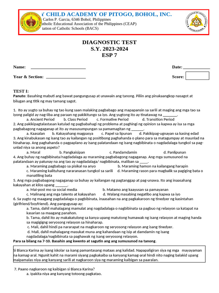 Esp 7 Diagnotic Test-Wps Office | PDF