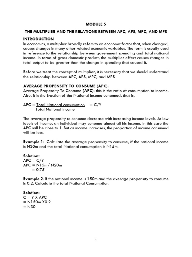 APC, APS, MPC, and MPS Explained | PDF | Fiscal Multiplier ...