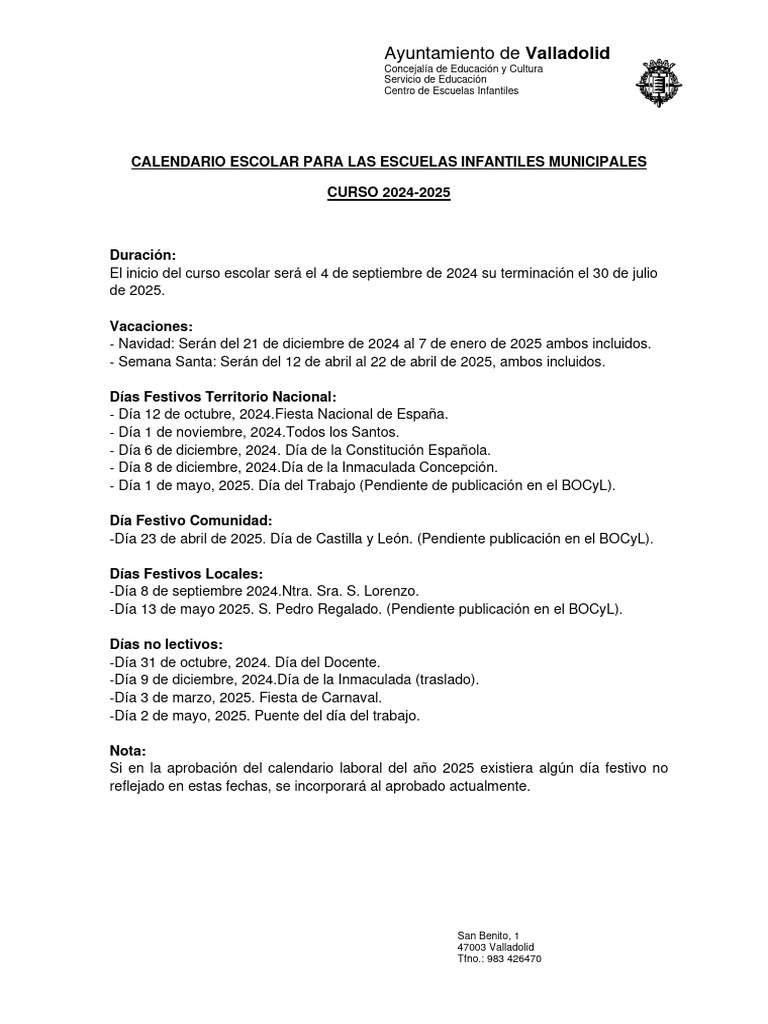 Calendario Escolar 24-25 | PDF